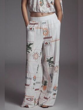 NWT Size M - Anthropologie Embroidered Patchwork Pants with Pockets (US$178)